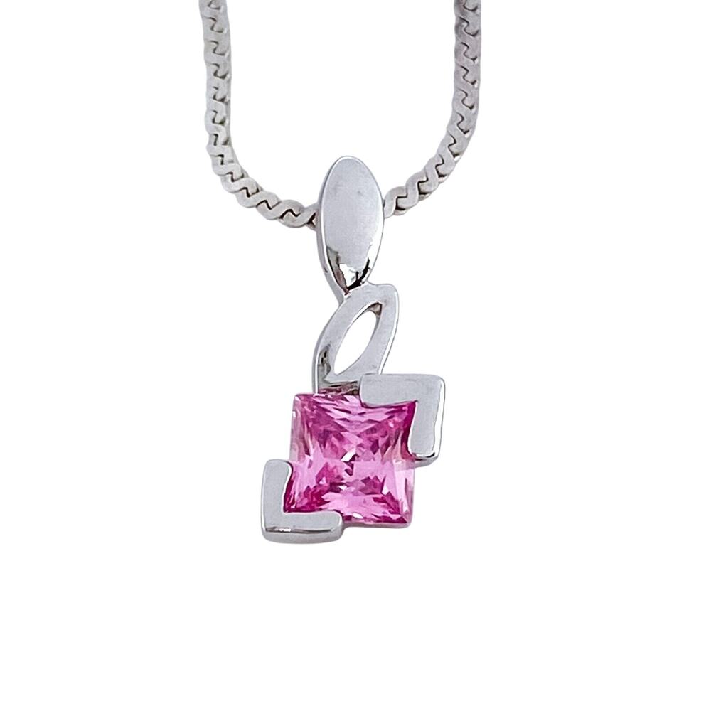 Vintage Sterling Silver 925 Lab-Created Pink Sapphire (Pendant Only)